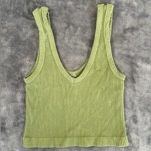 Mono B Ribbed Seamless Cropped Tank Top, Sage Green, Small